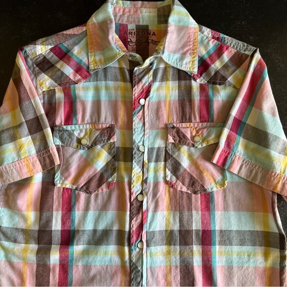 Arizona Boy’s S/S Snap Close Pink/yellow/red/teal Plaid Shirt Size M (10/12) - Picture 9 of 11